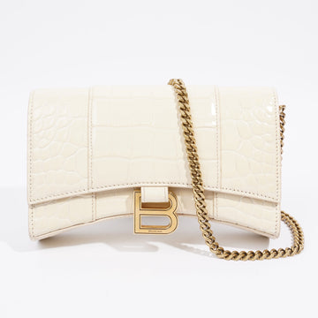 Balenciaga Hourglass Wallet On Chain Cream Embossed Leather