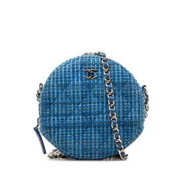 CHANEL Quilted Tweed Round Clutch With Chain Crossbody Bag