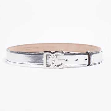Dolce and Gabbana DG Metallic Belt Silver Patent Leather 90cm 36