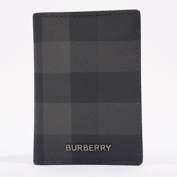 Burberry Folding Card Case Charcoal Check Canvas