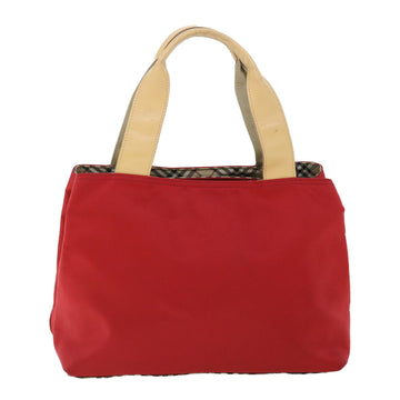 BURBERRY Nova Check Hand Bag Nylon Leather Red Beige Auth ac2171