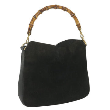 GUCCI Bamboo Shoulder Bag Suede Black Auth ac2471