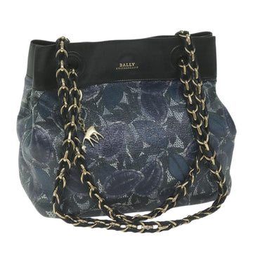 BALLY Chain Shoulder Bag Leather Navy Auth ac2586