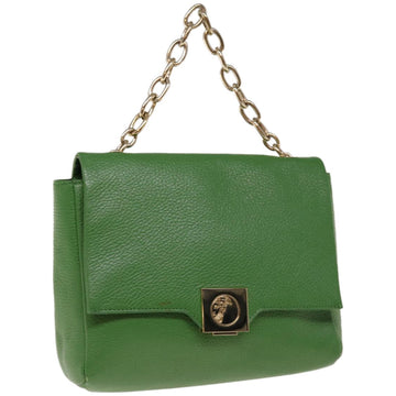 VERSACE Chain Hand Bag Leather Green Auth ac2754