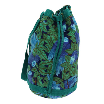 HERMES Bird Pattern Shoulder Bag Canvas Blue Auth ac2916