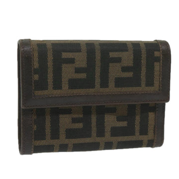 FENDI Zucca Canvas Wallet Black Brown Auth ai711