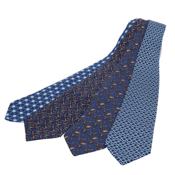 HERMES Necktie Silk 4Set Blue Navy Auth am5204
