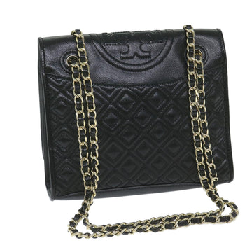 TORY BURCH Quilted Chain Shoulder Bag PVC Leather Black Auth am5283