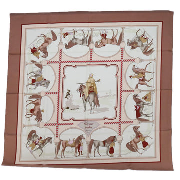 HERMES Carre 90 CHEVAUX ARABES Scarf Silk Brown Auth am5302