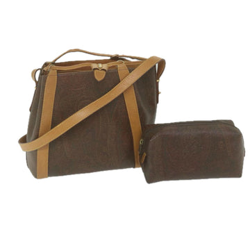 ETRO Pouch Shoulder Bag PVC 2Set Brown Red Auth am5330