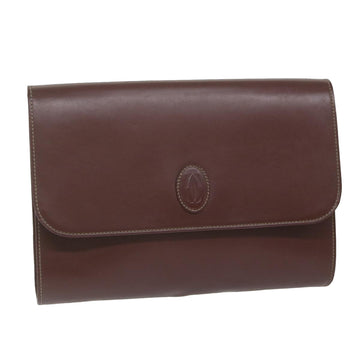 CARTIER Clutch Bag Leather Red Auth am5549