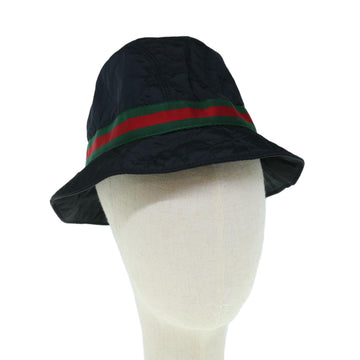 GUCCI Web Sherry Line Hat Nylon M Size Black Red Green Auth am5552