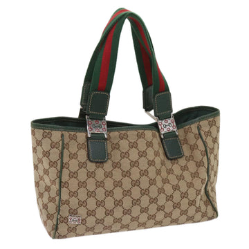 GUCCI GG Canvas Web Sherry Line Horsebit Tote Bag Beige Red 145810 Auth am5686