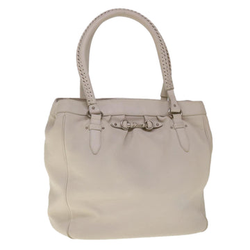 CHRISTIAN DIOR Tote Bag Leather White Auth am5702