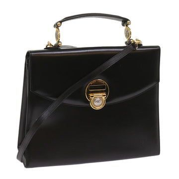 GIANNI VERSACE Hand Bag Leather 2way Black Auth am5762