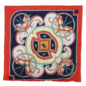 HERMES Carre 90 WASHINGTON�fS CARRIAGE Scarf Silk Red Auth am5911