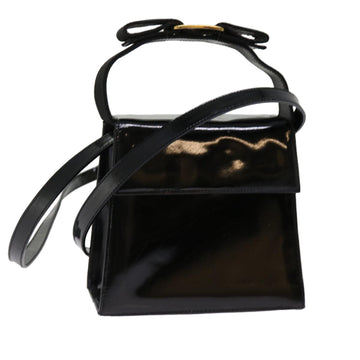 SALVATORE FERRAGAMO Ribbon Hand Bag Patent leather 2way Black Auth ar11111