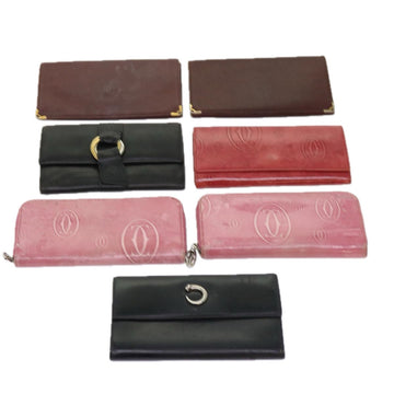 CARTIER Wallet Leather 7Set Wine Red Pink Auth ar11261
