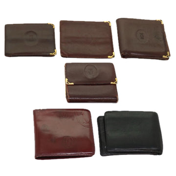 CARTIER Wallet Leather 6Set Wine Red Black Auth ar11264