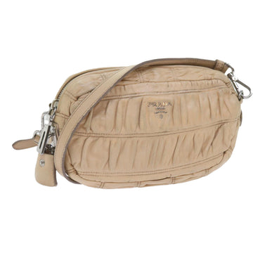 PRADA Shoulder Bag Leather Beige Auth bs10149