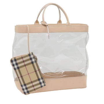 BURBERRY Nova Check Tote Bag Leather plastic Clear Beige Auth bs10375