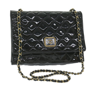 CHANEL Matelasse Chain Shoulder Bag Patent leather Black CC Auth bs10520