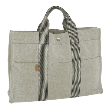 HERMES Fourre ToutMM Hand Bag Canvas Gray Black Auth bs10800
