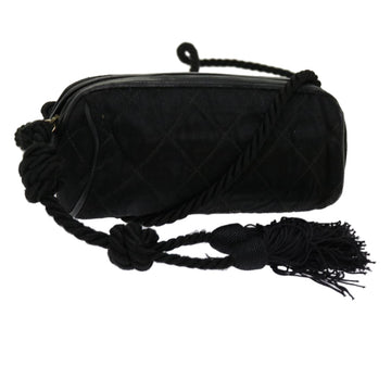 CHANEL Shoulder Bag Satin Black CC Auth bs10925