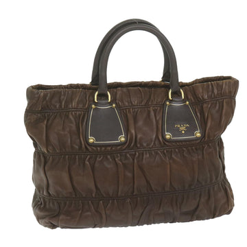 PRADA Hand Bag Leather Brown Auth bs11123