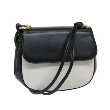 SALVATORE FERRAGAMO Shoulder Bag Leather White Black Auth bs11184
