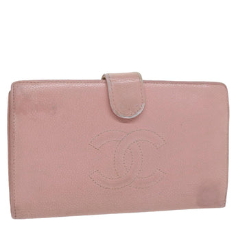 CHANEL Long Wallet Caviar Skin Pink CC Auth bs11186