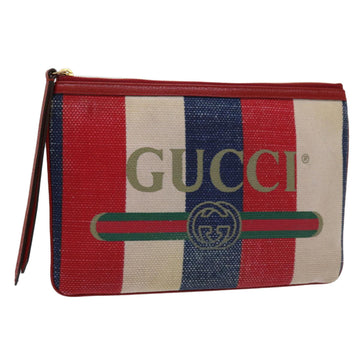 GUCCI Clutch Bag Canvas Blue White Red 524788 Auth bs11302