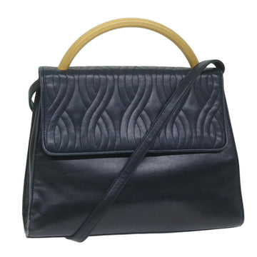 FENDI Hand Bag Leather Navy Auth bs11310