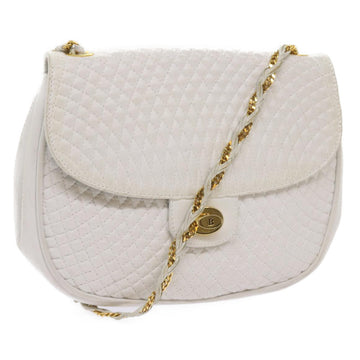 BALLY Quilted Shoulder Bag Leather White Auth bs11685