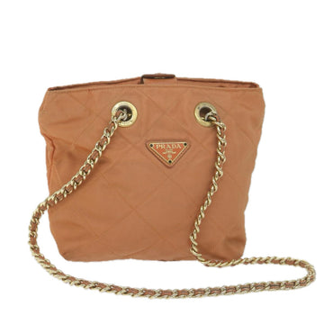PRADA Quilted Chain Shoulder Bag Nylon Orange Auth bs11692