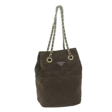 PRADA Quilted Chain Shoulder Bag Nylon Khaki Auth bs11697