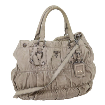 PRADA Hand Bag Leather 2way Gray Auth bs11847