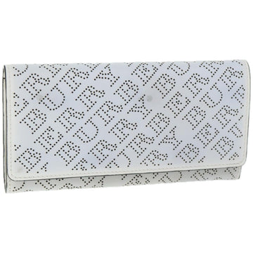 BURBERRY Long Wallet Leather White Auth bs12001