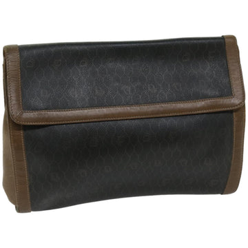 CHRISTIAN DIOR Honeycomb Canvas Clutch Bag PVC Leather Black Auth bs12112