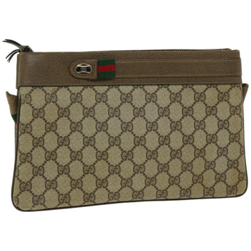 GUCCI GG Canvas Web Sherry Line Shoulder Bag PVC Beige Red Green Auth bs12122