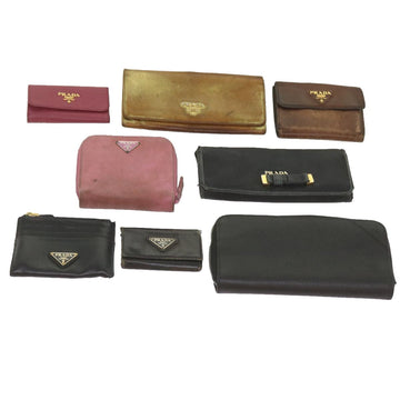 PRADA Key Case Wallet Leather 8Set Black Red pink Auth bs12347