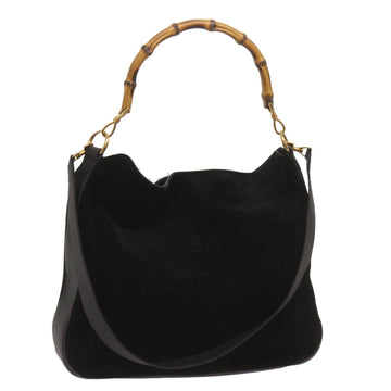 GUCCI Bamboo Hand Bag Suede 2way Black 001 1577 2615 Auth bs12358