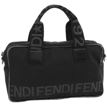 FENDI Hand Bag Canvas Black Auth bs12372