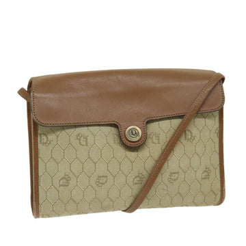 CHRISTIAN DIOR Honeycomb Canvas Shoulder Bag PVC Leather Beige Auth bs12456
