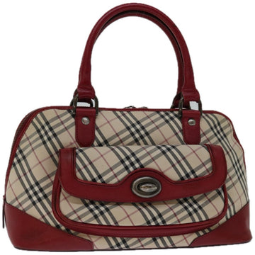 BURBERRY Nova Check Hand Bag Canvas Red Beige Auth bs12476