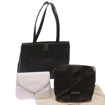 SALVATORE FERRAGAMO Shoulder Bag Leather 3Set Black White Auth bs12511