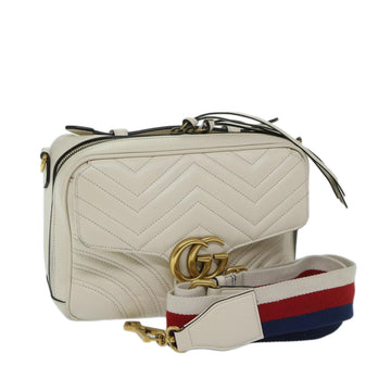 GUCCI GG Mormant Sherry Line Shoulder Bag Leather White 498100 Auth bs12555