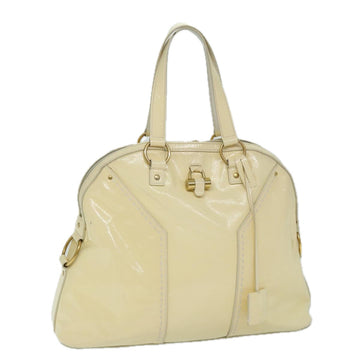 SAINT LAURENT Hand Bag Enamel Cream Auth bs12843