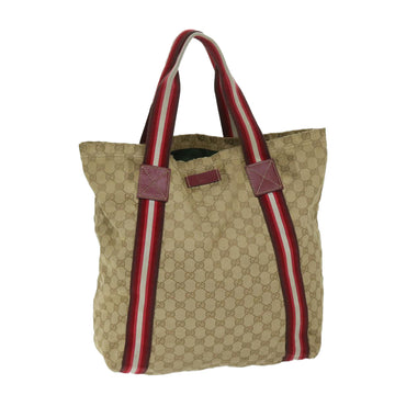 GUCCI GG Canvas Sherry Line Tote Bag Beige Red 189669 Auth bs12890