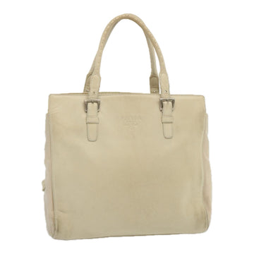 PRADA Hand Bag Leather Beige Auth bs12897